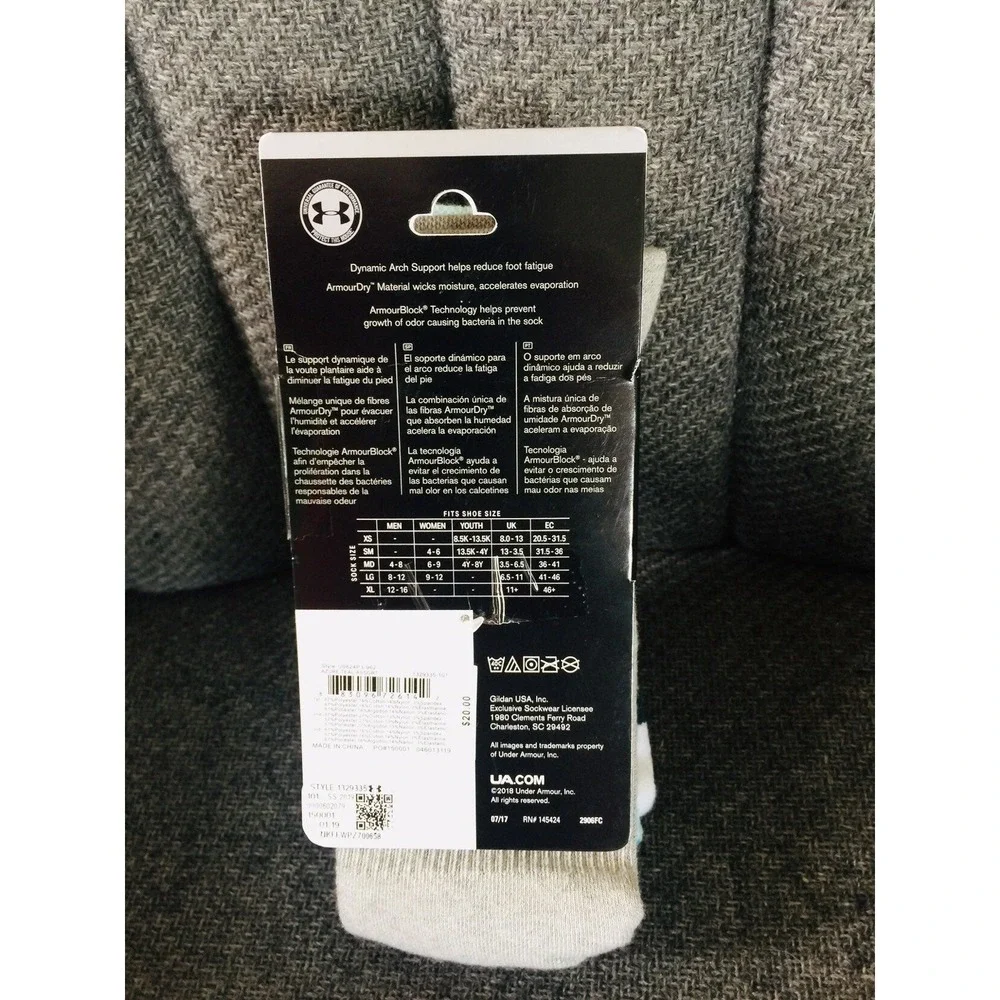 Under Armour Phenom Womens Crew Socks 3 Pk Teal White Grey Training 1329335-101
